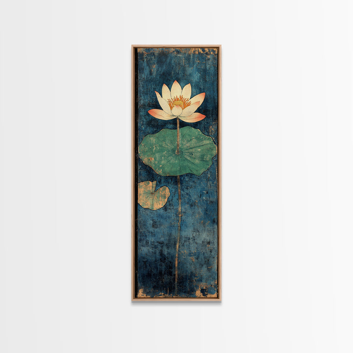 White Water Lily Lotus Canvas Print, Japanese Pond Wall Art, Blue Botanical Decor, Zen Home Decor, Nature Wall Art Print
