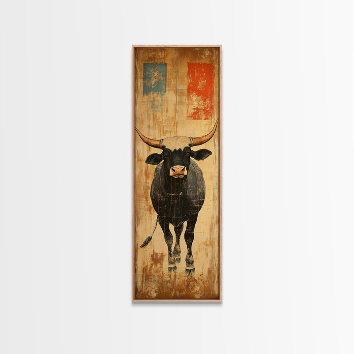 Black Longhorn Bull Western Wall Art, Rustic Farmhouse Canvas Print, Cowboy Decor, Ranch House Decor, Gift For Him, Living Room Decor