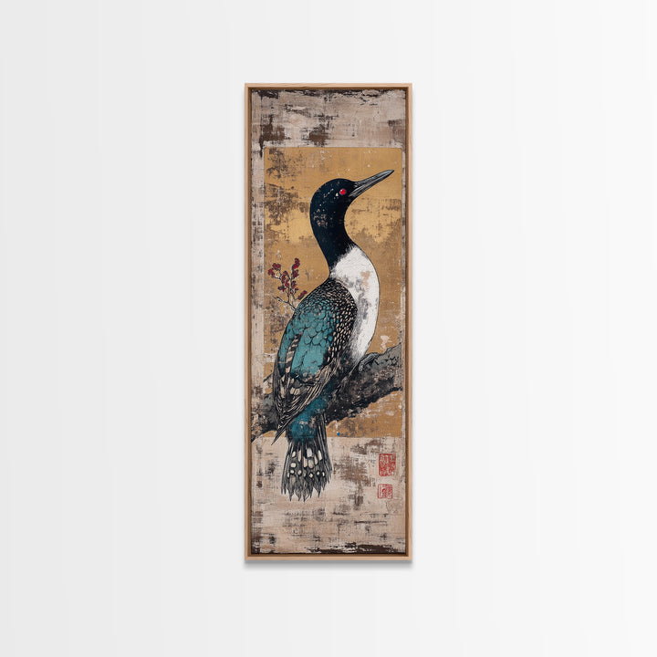 Teal Loon Bird Framed Canvas Print, Japanese Wildlife Wall Art, Nature Inspired Decor, Bird Lover Gift, Gallery Wall Art