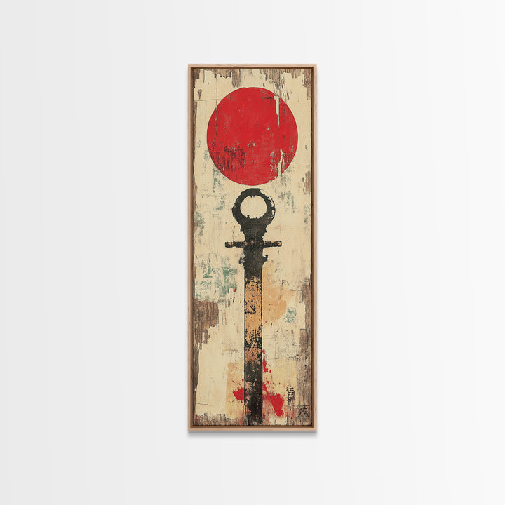 Red Sun Japanese Symbol Wall Art, Minimalist Zen Abstract Print, Wabi Sabi Canvas For Japandi Meditation Room Home Decor Gift