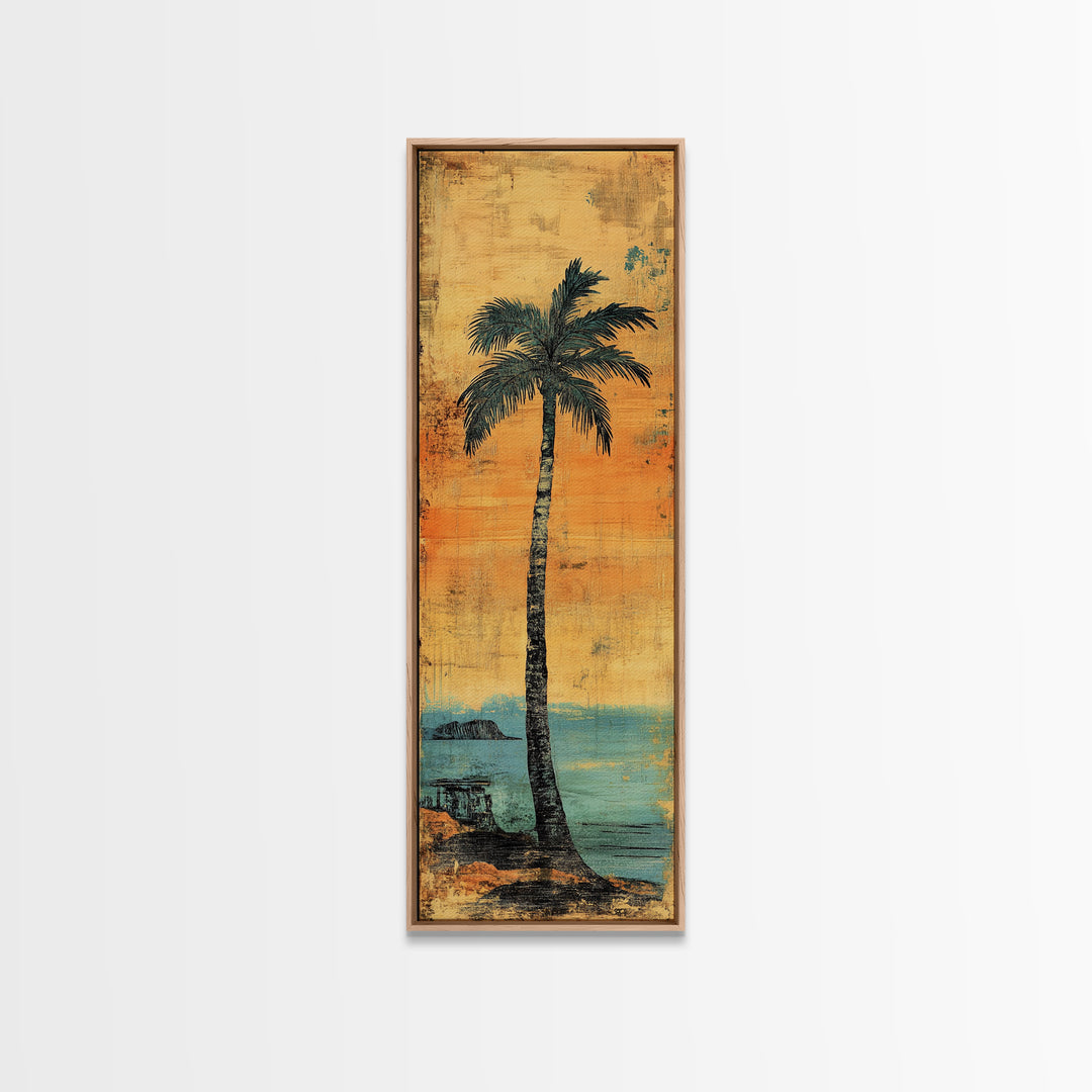 Tall Palm Tree Canvas Print, Coastal Sunset Beach Wall Decor, Tropical Wall Art, Summer Ocean Home Decor, Beach House Gift