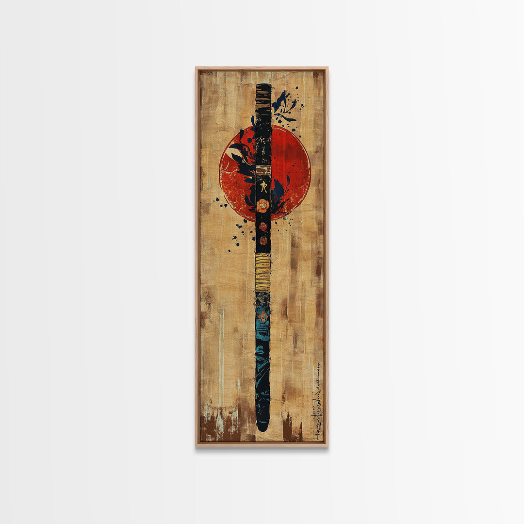 Japanese Samurai Paddle Wall Art, Red Sun Zen Decor, Asian Inspired Art Print, Japandi Wall Decor, Martial Arts Gift For Him
