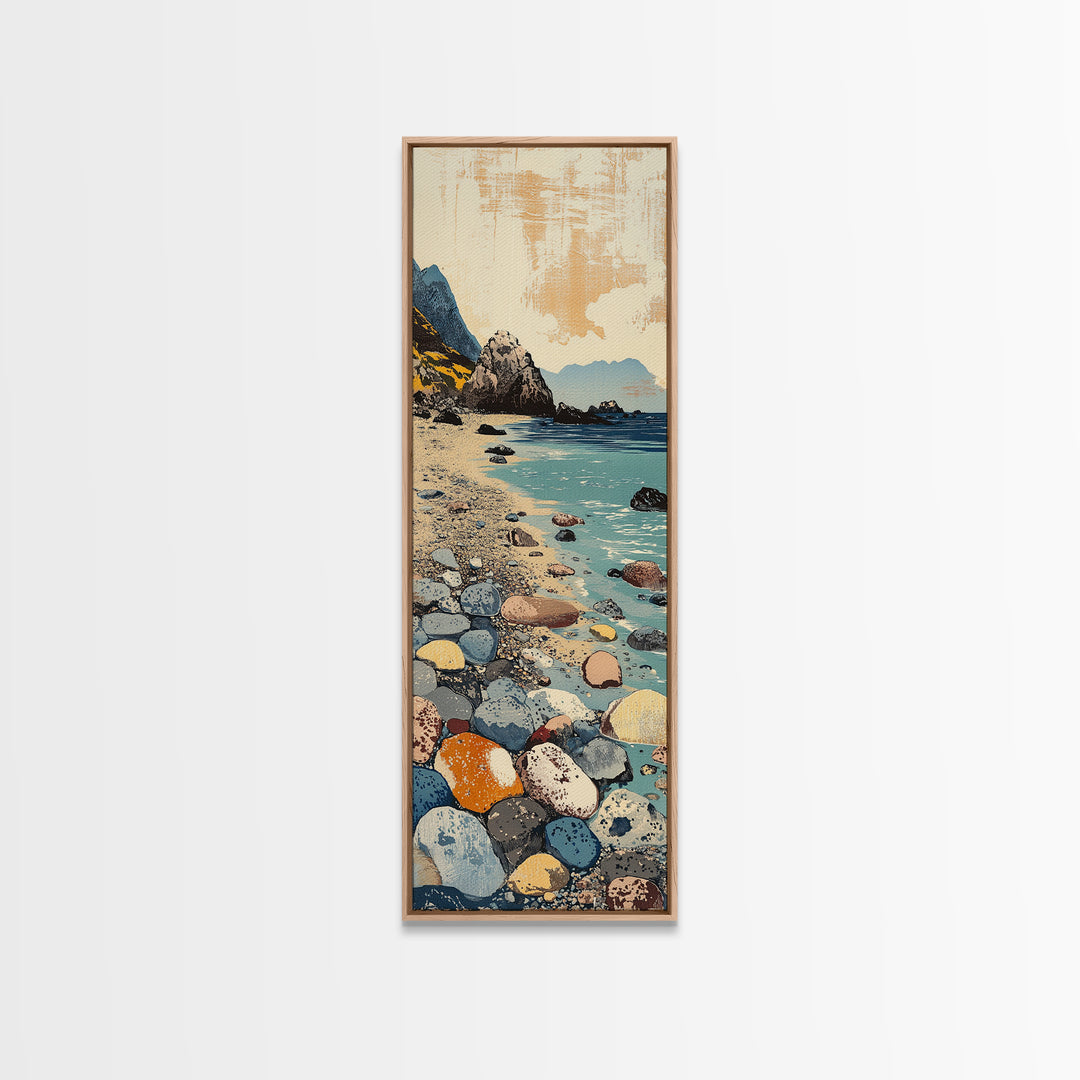 Rocky Pebble Beach Canvas Print, Coastal Cove Landscape Art, Ocean Wall Decor, Nautical Home Decor, Seaside Travel Poster
