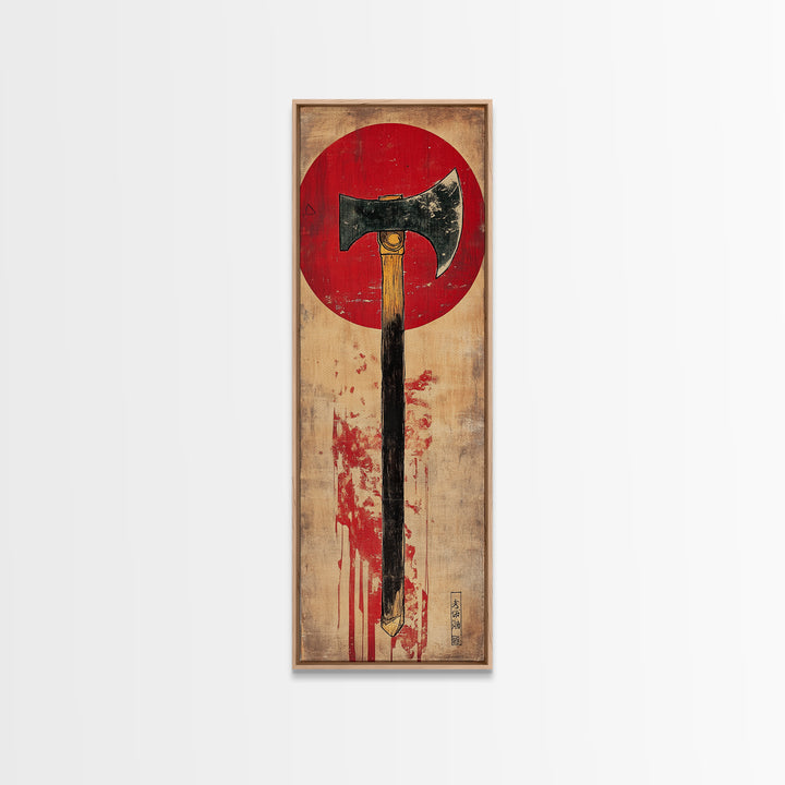 Rustic Axe Wall Art, Japanese Red Sun Tool Print, Samurai Inspired Decor, Masculine Office Decor, Framed Canvas Print, Gift For Him