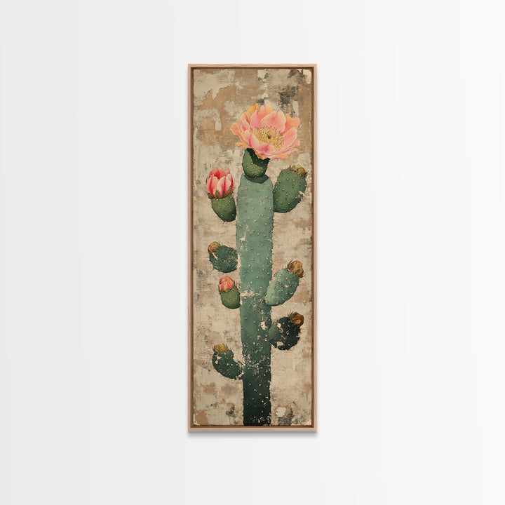 Blooming Prickly Pear Cactus Canvas Print, Desert Wall Art, Southwestern Decor, Botanical Print, Rustic Neutral Home Decor