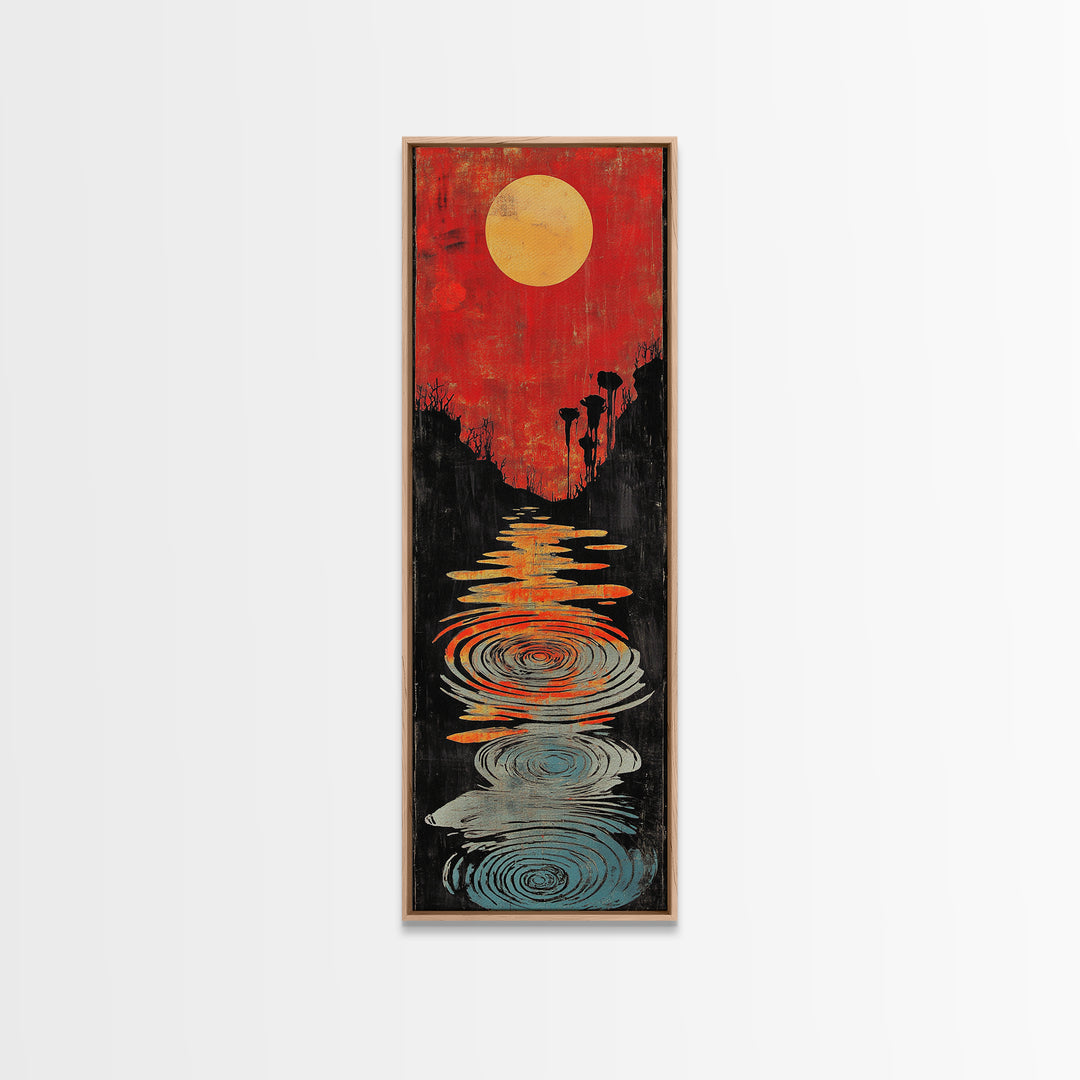 Red Sunset Path With Rippling Water Wall Art, Abstract Landscape Canvas Print, Modern Zen Decor, Framed Canvas Print For Entryway