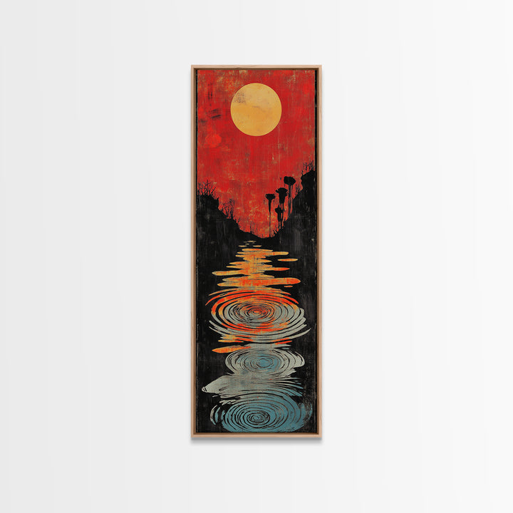 Red Sunset Path With Rippling Water Wall Art, Abstract Landscape Canvas Print, Modern Zen Decor, Framed Canvas Print For Entryway