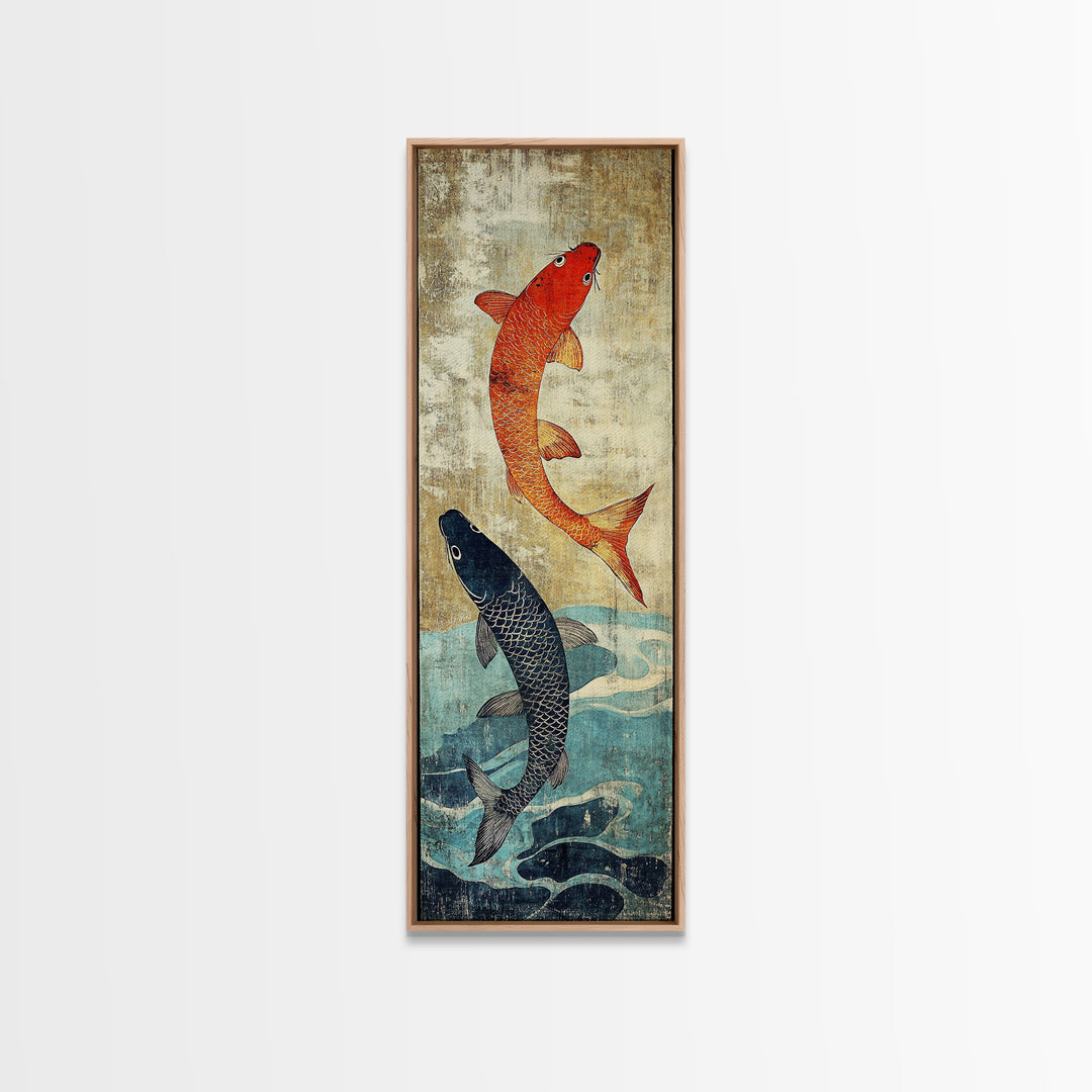 Orange And Black Koi Fish Wall Art, Japanese Koi Canvas Print, Coastal Fish Decor, Framed Canvas Print For Bathroom And Spa Decor