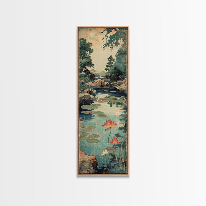 Lotus Pond With Water Lilies Canvas Print, Japanese Garden Wall Art, Serene Nature Print, Zen Home Decor For Living Room