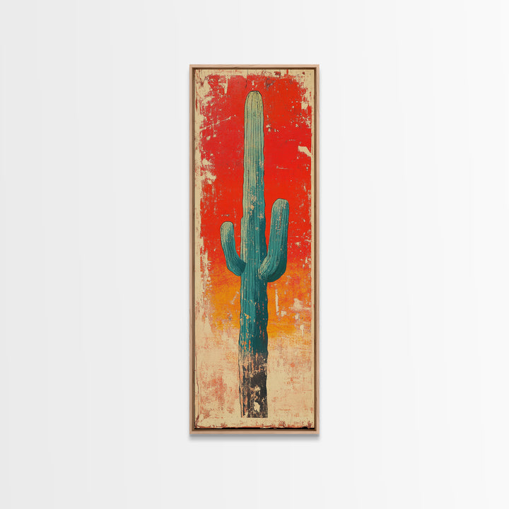 Tall Saguaro Cactus Wall Art, Desert Sunset Canvas Print, Southwestern Wall Decor, Arizona Boho New Home Decor Gift For Him