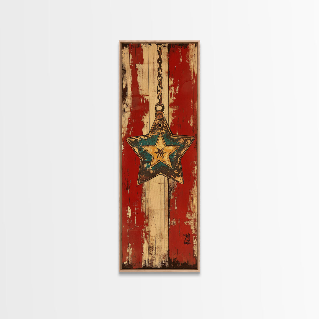 Rustic Hanging Star Wall Art, American Flag Canvas Print, Patriotic Farmhouse Wall Decor For Man Cave Or Entryway, Home Decor