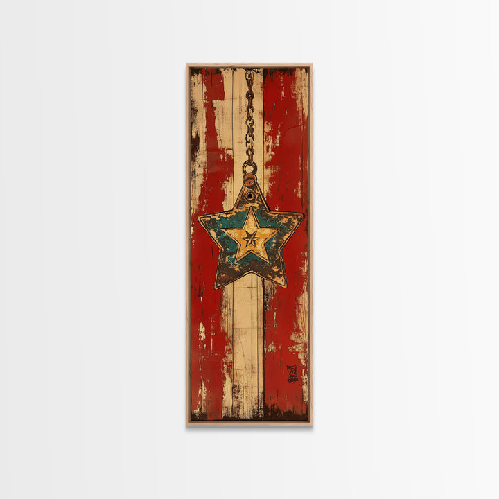 Rustic Hanging Star Wall Art, American Flag Canvas Print, Patriotic Farmhouse Wall Decor For Man Cave Or Entryway, Home Decor