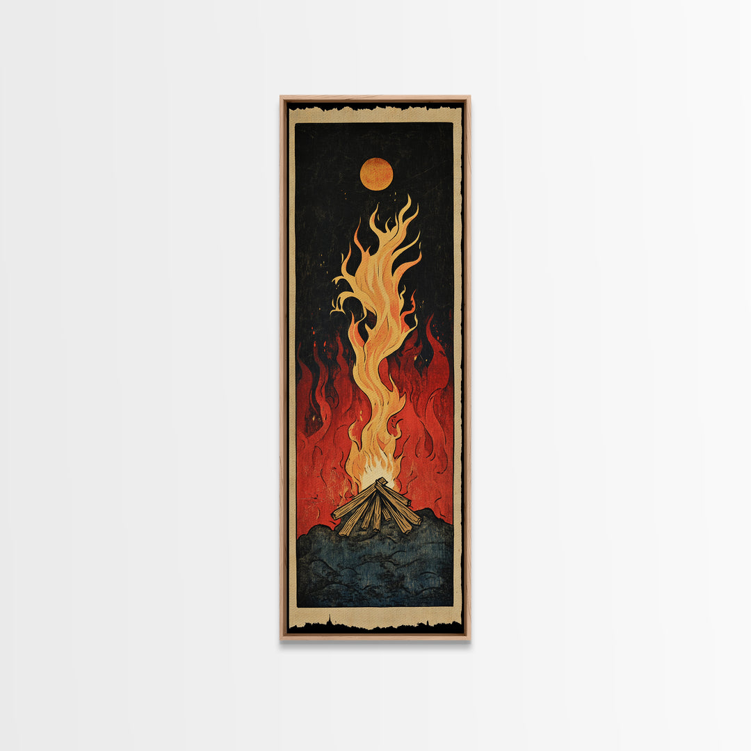Glowing Campfire Flame Wall Art, Rustic Cabin Canvas Print, Outdoor Adventure Decor For Man Cave And Cozy Lodge, Gift For Him
