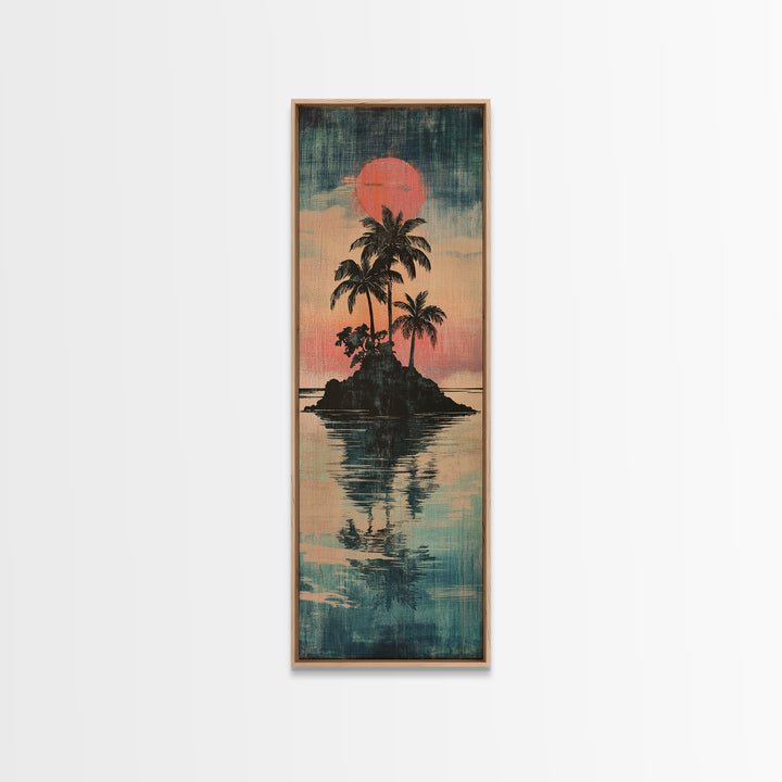 Tropical Palm Island Sunset Reflection Canvas Print, Coastal Wall Decor, Beach House Decor, Boho Living Room Wall Art Print