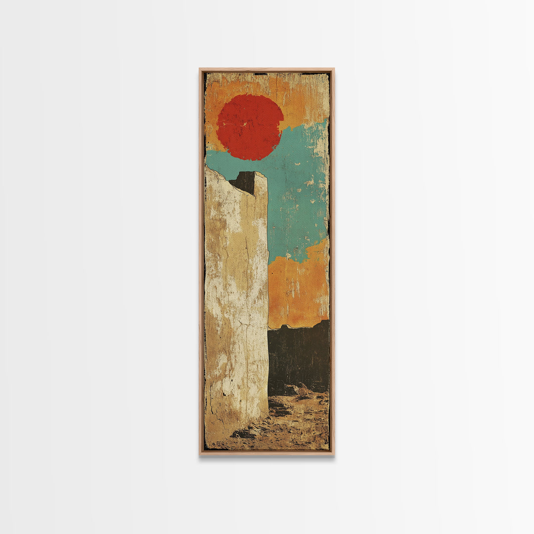 Minimalist Red Sun Desert Wall Art, Modern Abstract Landscape Canvas Print, Warm Earth Tone Decor For Entryway And Home Decor