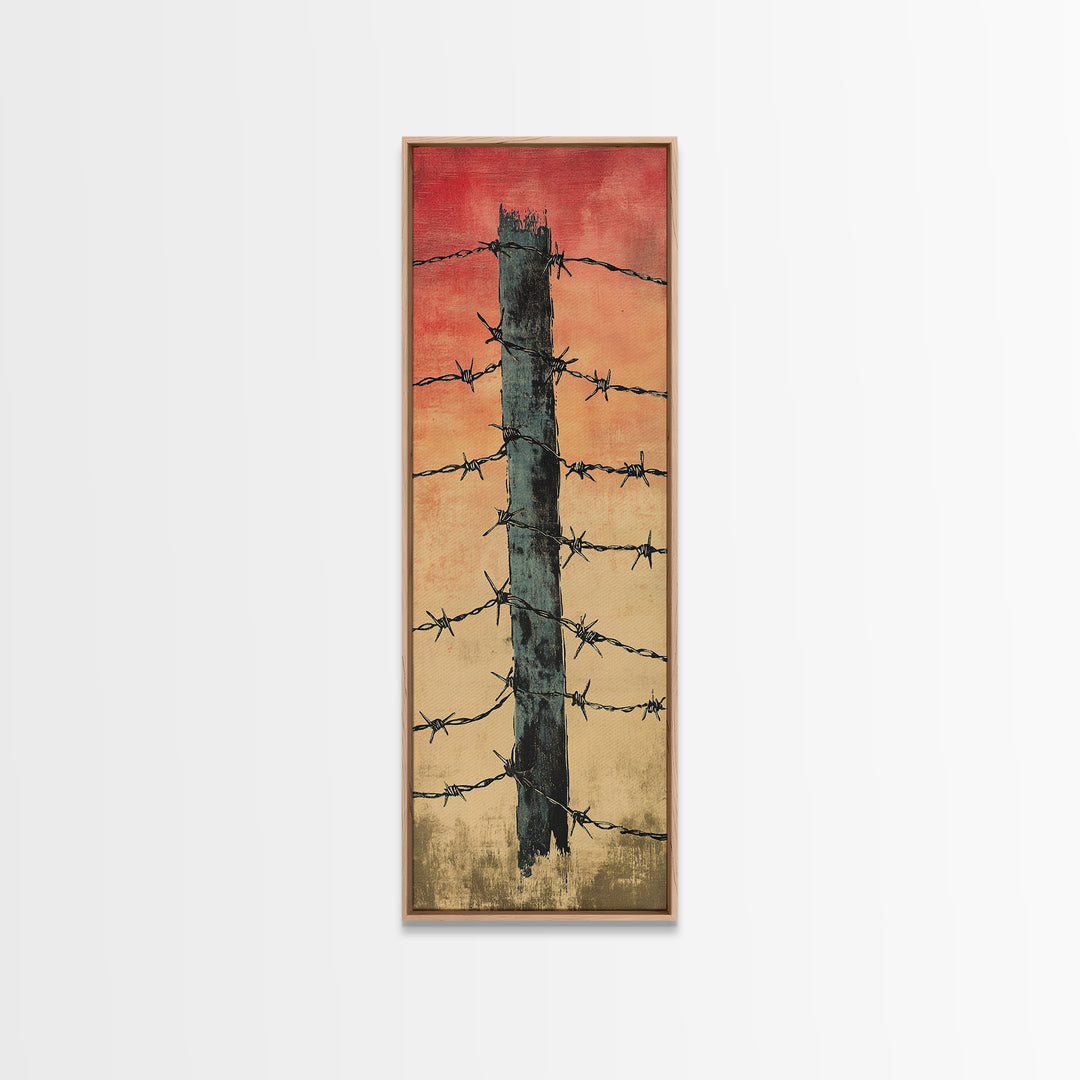 Barbed Wire Fence Post At Red Sunset Wall Art, Rustic Western Decor, Industrial Farmhouse Print, Masculine Office Decor Gift