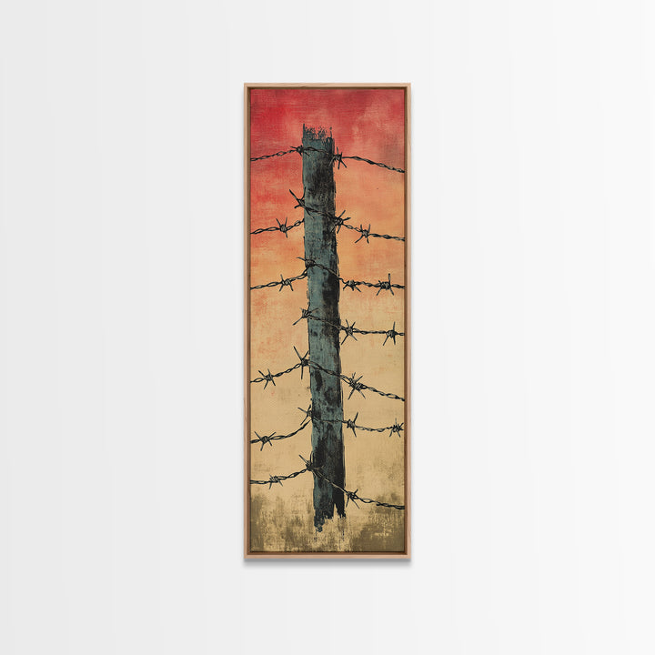 Barbed Wire Fence Post At Red Sunset Wall Art, Rustic Western Decor, Industrial Farmhouse Print, Masculine Office Decor Gift