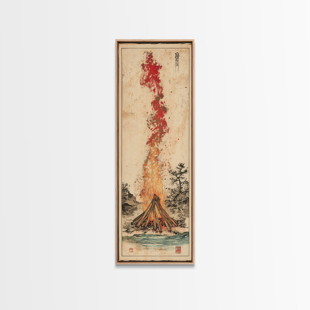 Tall Bonfire Smoke Over Water Wall Art, Rustic Cabin Decor, Campfire Landscape Print, Outdoor Nature Art For Lodge Home Decor Gift
