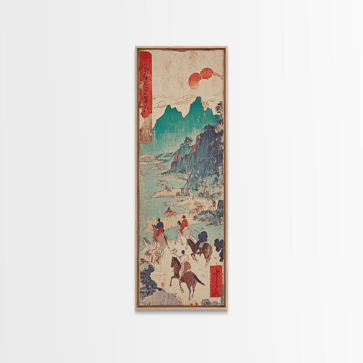Horseback Riders In Turquoise Mountains Wall Art, Japanese Landscape Print, Western Travel Poster, Rustic Home Decor Gift