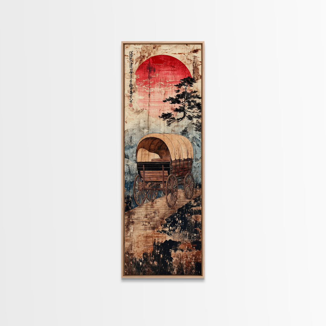 Covered Wagon Under Red Sun Canvas Print, Rustic Western Wall Art For Farmhouse Decor, Cowboy Decor And Housewarming Gift