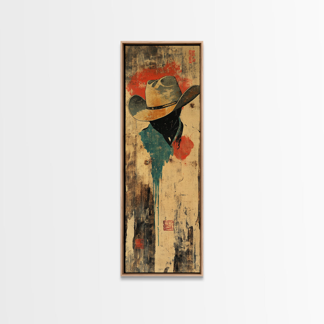Weathered Cowboy Hat Silhouette Wall Art, Rustic Western Framed Canvas Print For Ranch Decor, Man Cave Decor, Gift For Him