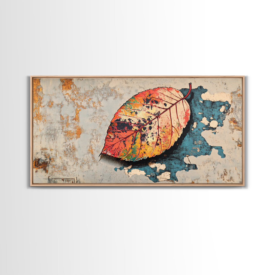 Autumn Leaf Canvas Print, Textured Botanical Wall Art, Rustic Nature Print, Earth Tone Living Room Decor, Bedroom Decor Gift