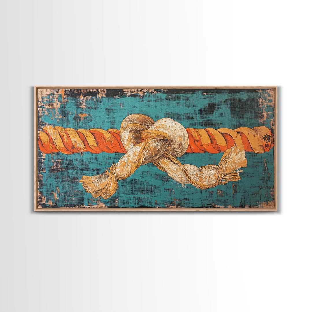 Nautical Rope Knot Canvas Print, Coastal Wall Art, Turquoise Maritime Decor, Beach House Living Room Wall Decor Gift For Him