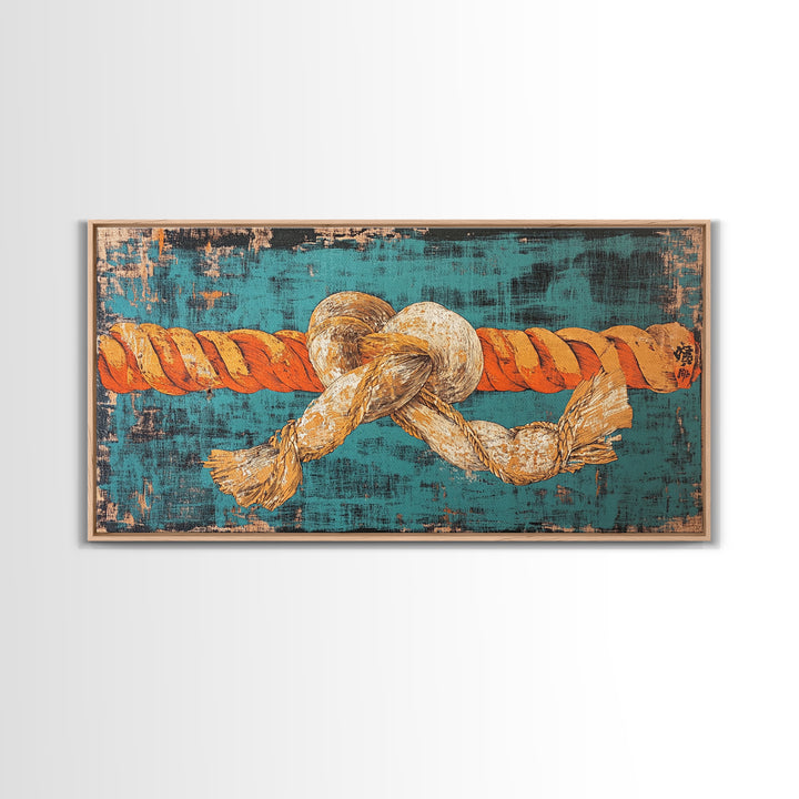 Nautical Rope Knot Canvas Print, Coastal Wall Art, Turquoise Maritime Decor, Beach House Living Room Wall Decor Gift For Him