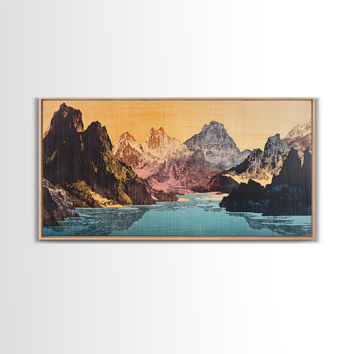 Dramatic Alpine Lake With Rugged Mountain Peaks Wall Art, Panoramic Landscape Print, Rustic Nature Decor, Large Canvas Print