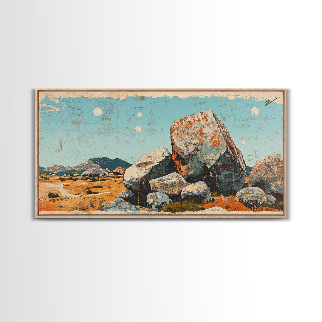 Desert Boulder Landscape Canvas Print, Southwestern Wall Art, Minimalist Desert Decor, Nature Wall Art, Modern Home Decor