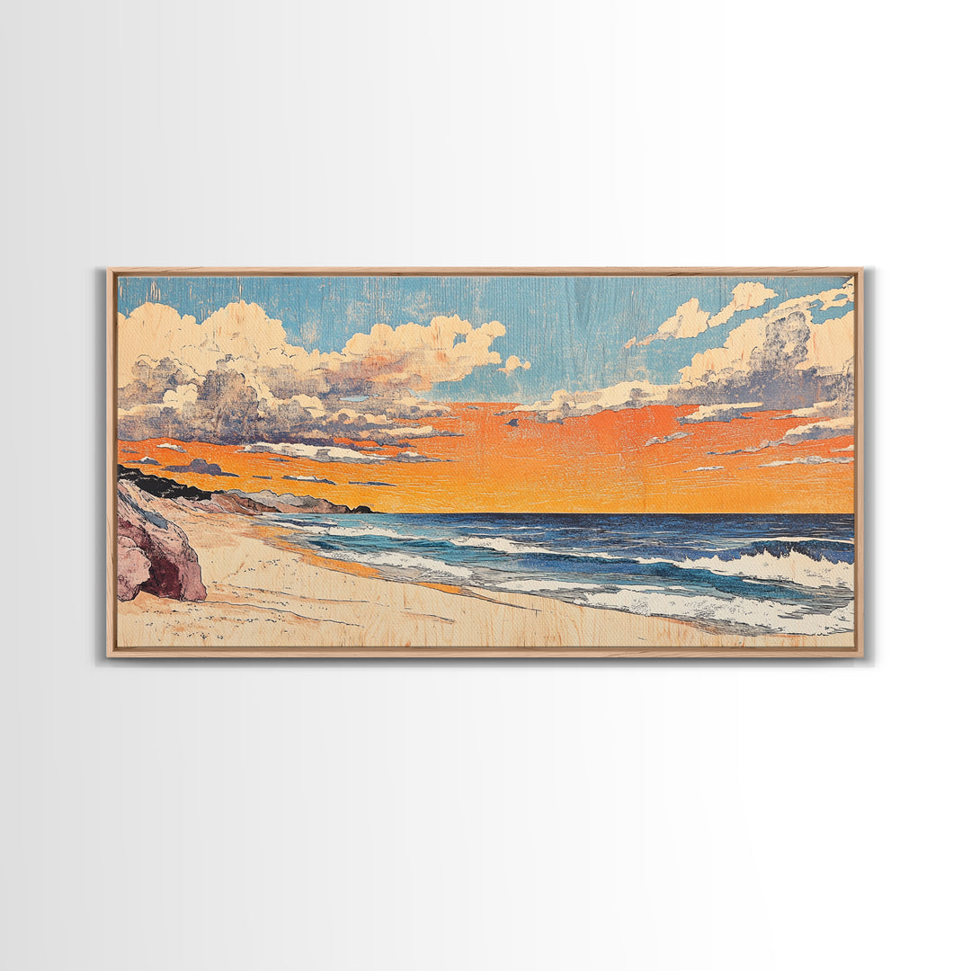 Pastel Ocean Beach Sunset Canvas Print, Coastal Wall Art, Nautical Seascape Decor, Beach House Living Room Wall Decor Print