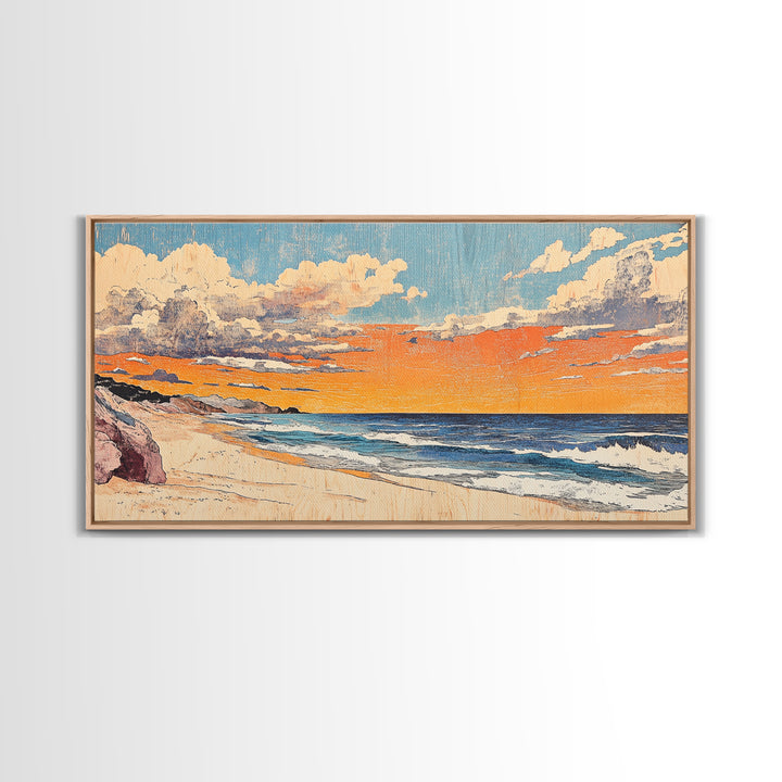 Pastel Ocean Beach Sunset Canvas Print, Coastal Wall Art, Nautical Seascape Decor, Beach House Living Room Wall Decor Print