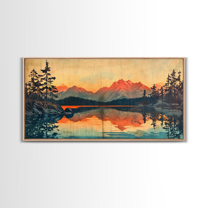 Sunset Alpine Lake Reflection Wall Art, Mountain Landscape Canvas Print, Rustic Cabin Decor, Large Living Room Art Gift For Him