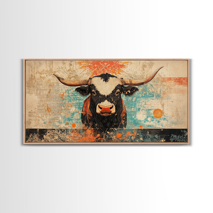 Bold Longhorn Cow Wall Art, Western Animal Canvas Print, Rustic Farmhouse Decor, Southwest Living Room Wall Decor Gift Idea