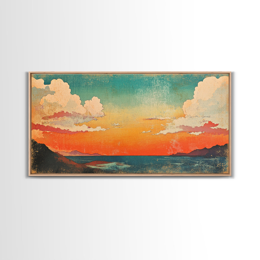 Pastel Coastal Sunset Wall Art, Ocean Horizon Canvas Print, Beach House Decor, Serene Living Room Wall Decor Gift For Her