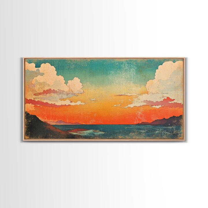 Pastel Coastal Sunset Wall Art, Ocean Horizon Canvas Print, Beach House Decor, Serene Living Room Wall Decor Gift For Her
