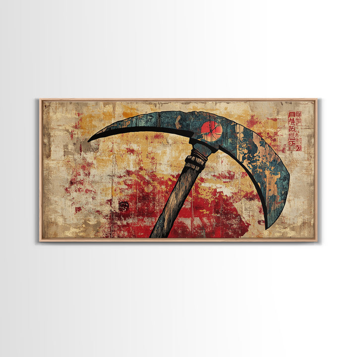 Japanese Battle Scythe Wall Art, Samurai Weapon Illustration, Dark Grunge Canvas Print, Asian Decor, Martial Arts Gift, Office Decor