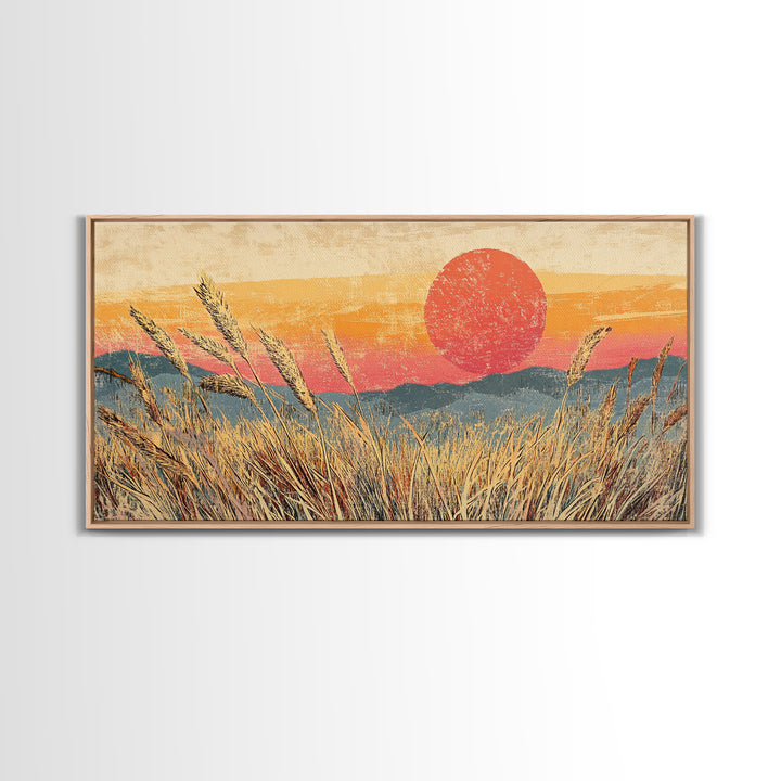 Golden Wheat Field Sunset Wall Art, Rustic Landscape Canvas Print, Warm Farmhouse Decor For Living Room Above Sofa Housewarming Gift