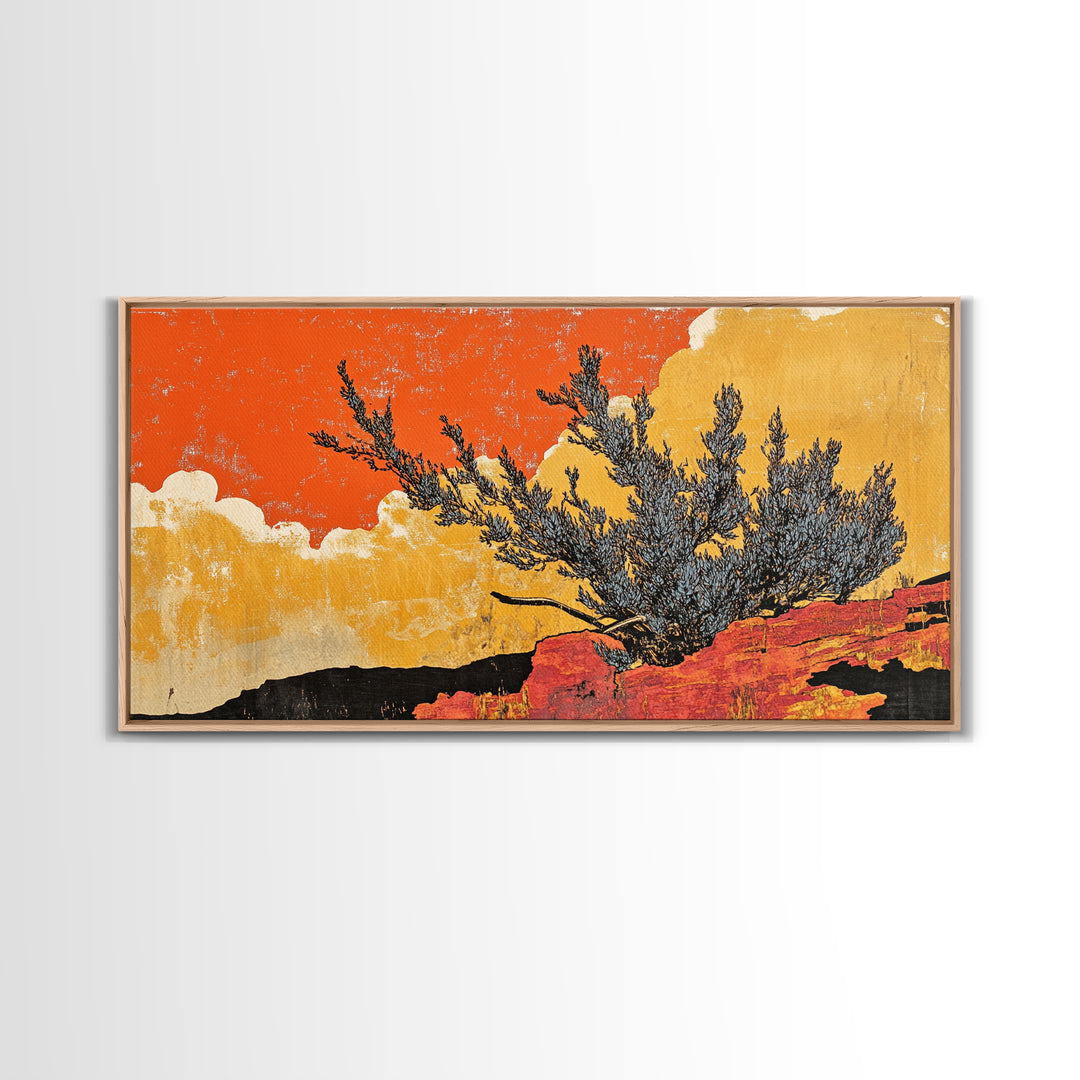 Orange Desert Juniper And Red Rocks Canvas Print, Southwestern Wall Art, Rustic Landscape Decor, Boho Cactus Home Decor Gift