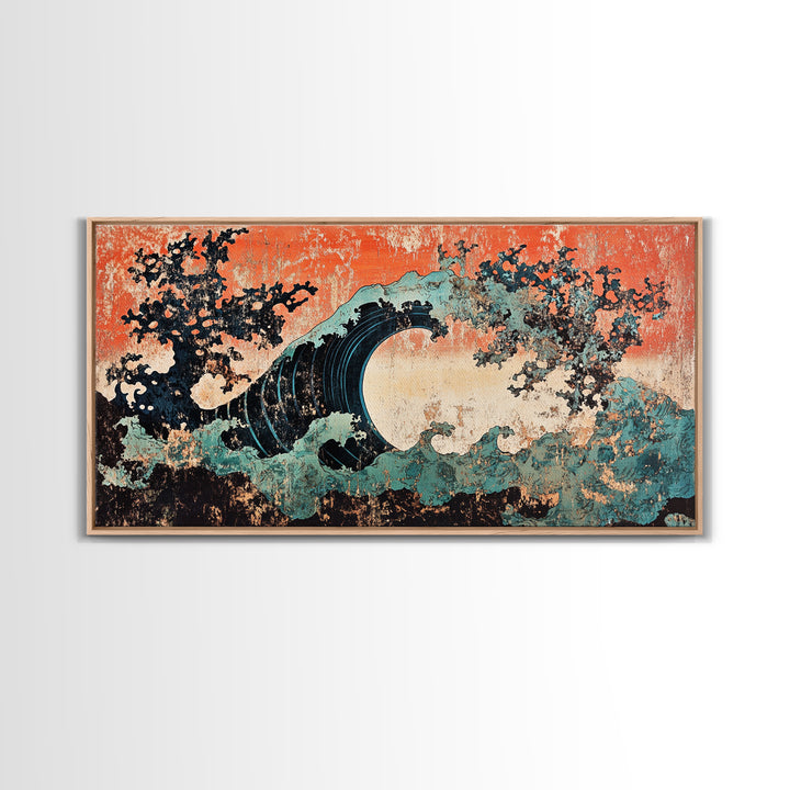 Dramatic Japanese Wave Wall Art, Modern Abstract Ocean Canvas Print, Coastal Seascape Decor, Bold Living Room Statement Art