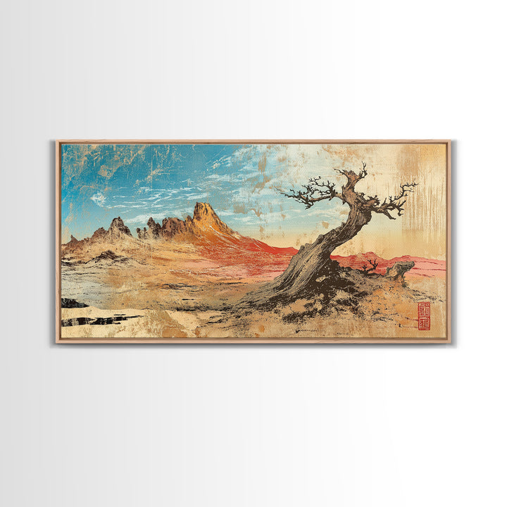 Leaning Juniper And Red Desert Mesa Wall Art, Southwestern Landscape Canvas Print For Rustic Home Decor And Office Decor