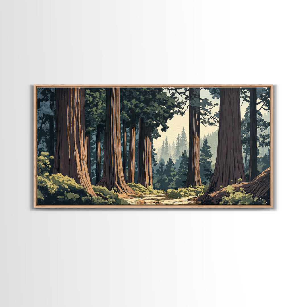 Towering Redwood Forest Trail With Tall Trees Wall Art, Nature Landscape Print, Rustic Cabin Decor, Office Wall Decor, Large Wall Art