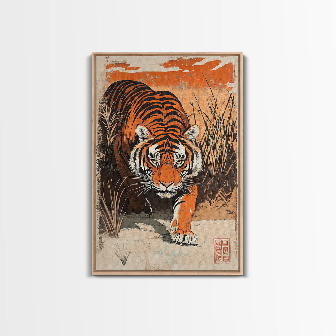 Prowling Tiger In Tall Grass Canvas Print, Wildlife Wall Art, Safari Animal Decor, Bold Jungle Home Decor, Gift For Him, Large Art