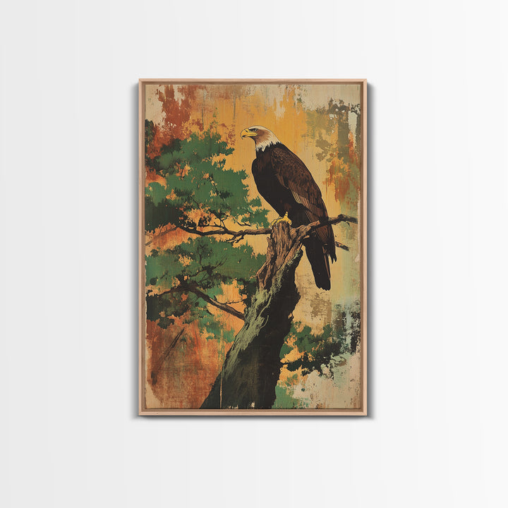 Bald Eagle On Pine Branch Canvas Print, Wildlife Wall Art, Rustic Nature Decor, Cabin Office Art, Gift For Bird Lovers Home Decor