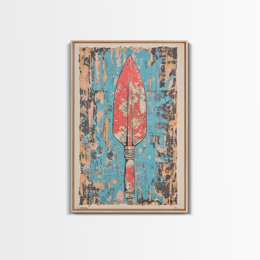 Red Tribal Spear Arrowhead Wall Art, Primitive Weapon Poster, African Inspired Decor, Bold Southwestern Gift For Him, Home Decor