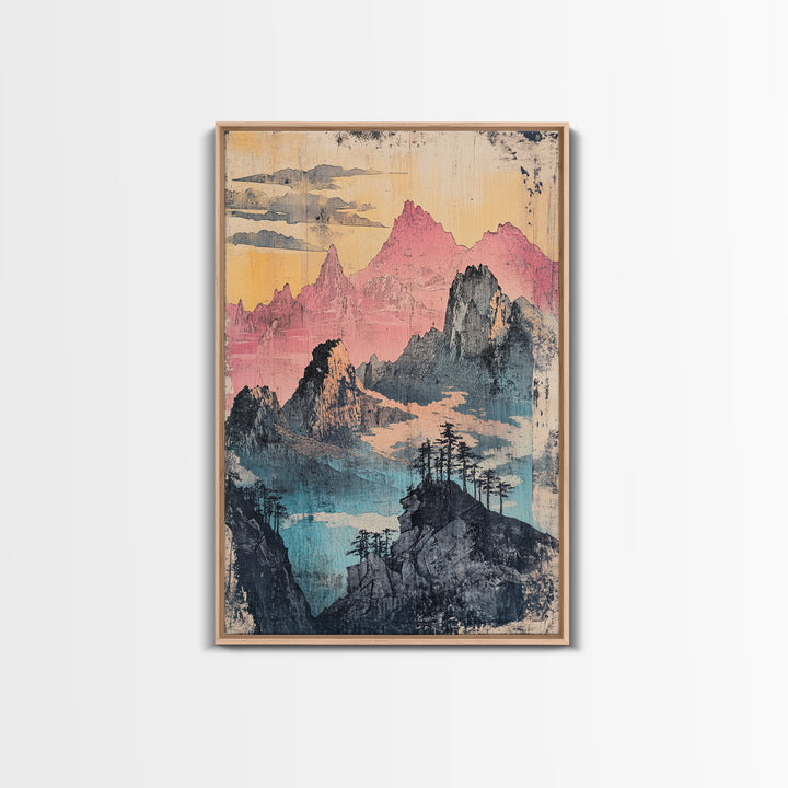 Misty Pink Mountain Range Wall Art, Abstract Landscape Print, Japandi Wall Decor, Gallery Wall Art, Large Canvas Print, Pastel Wall Art