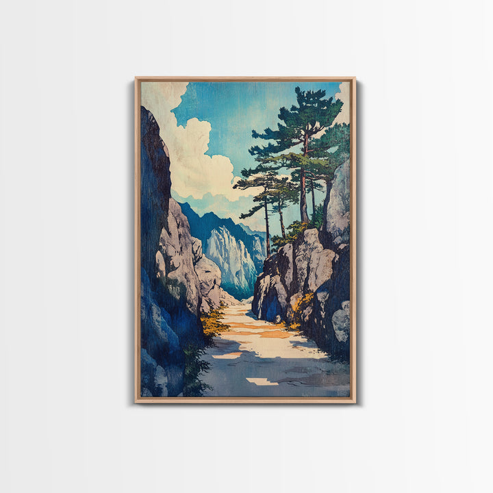 Rocky Mountain Pass Wall Art, Alpine Landscape Canvas Print, Japanese Style Nature Decor, Large Living Room Wall Art Gift