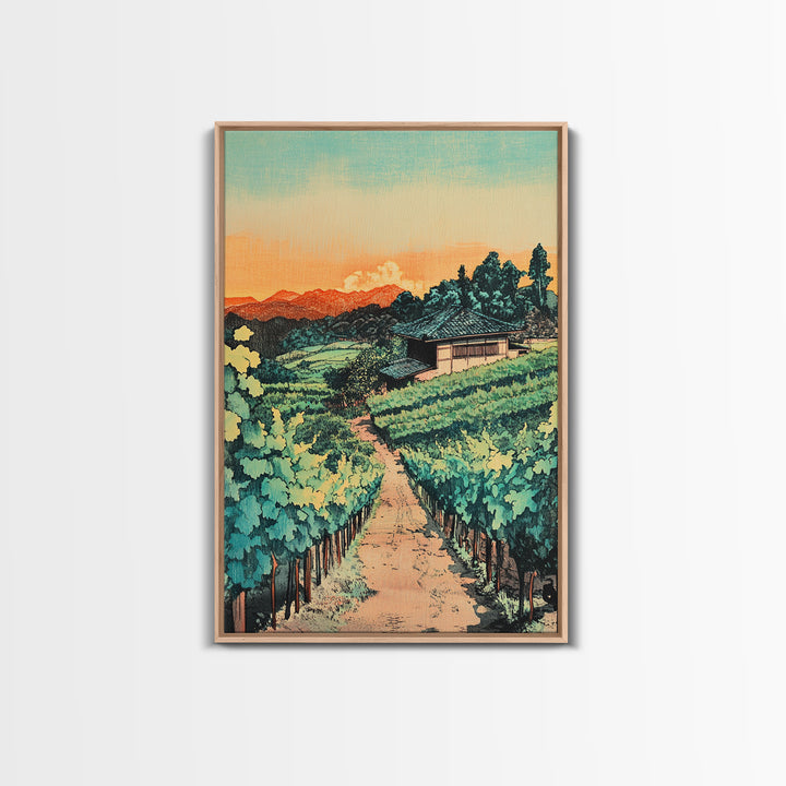 Sunlit Vineyard Path Wall Art, Wine Country Landscape Canvas Print, Rustic Kitchen Decor, Tuscan Farmhouse Housewarming Gift