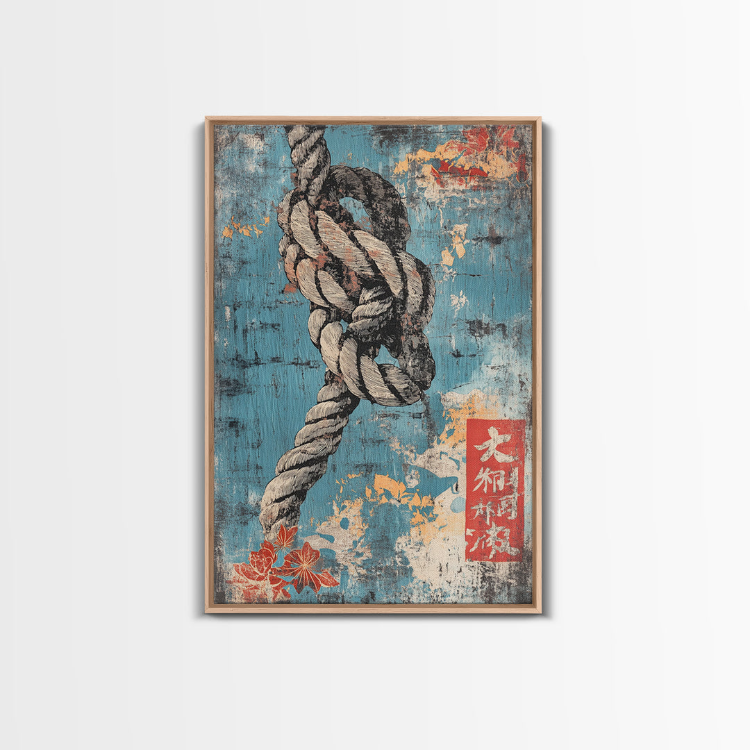 Weathered Nautical Rope Knot Wall Art, Coastal Maritime Print, Blue Ocean Decor, Rustic Beach House Large Framed Canvas Print