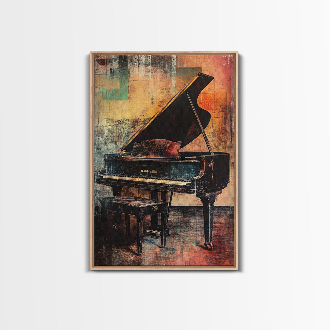Moody Grand Piano In Warm Abstract Studio Canvas Print, Music Room Decor, Jazz Art Print, Modern Wall Art, Gift For Music Lover